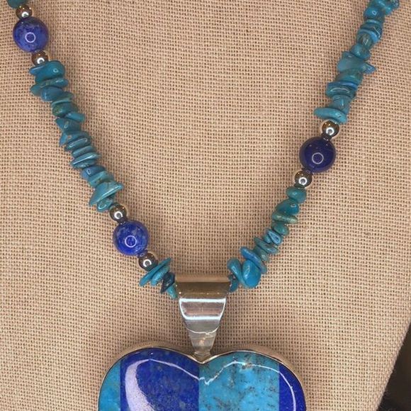 JAY KING DTR Turquoise Lapis Mosaic Inlay Heart Pendant Turquoise Lapis Necklace - Picture 13 of 13
